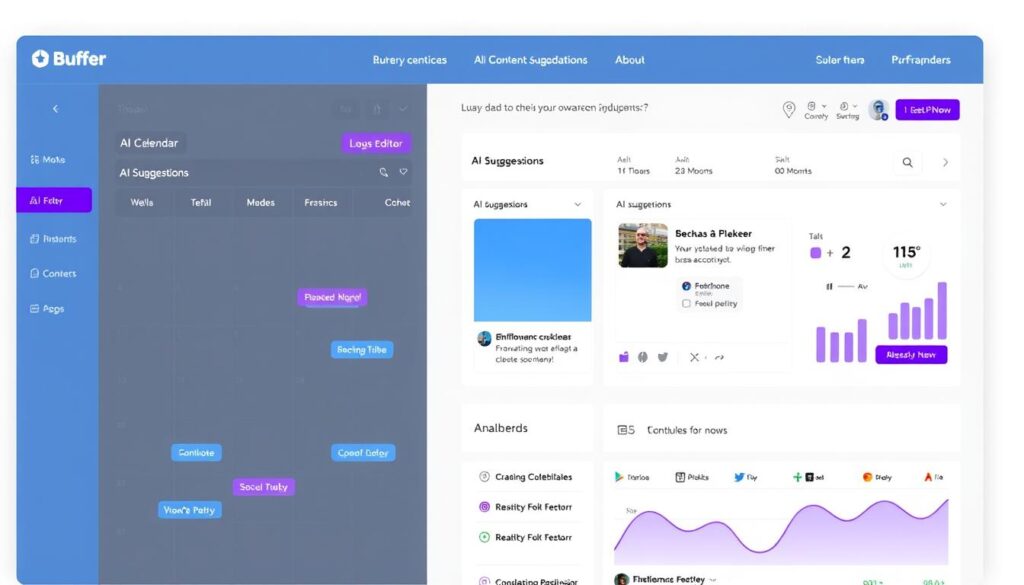 Buffer interface showing AI-powered social media scheduling